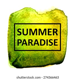 Vector hand draw watercolor spot background with text in frame for banners, advertising, cards, brochure, posters . Eps10