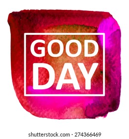 Vector hand draw watercolor spot background with text in frame for banners, advertising, cards, brochure, posters . Eps10