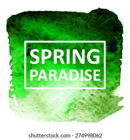 Vector hand draw watercolor spot background with text in frame for banners, advertising, cards, brochure, posters . Eps10