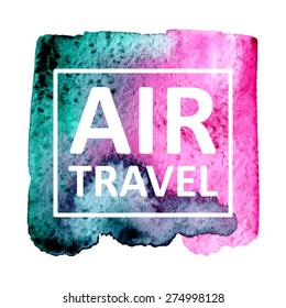 Vector hand draw watercolor spot background with text in frame for banners, advertising, cards, brochure, posters . Eps10