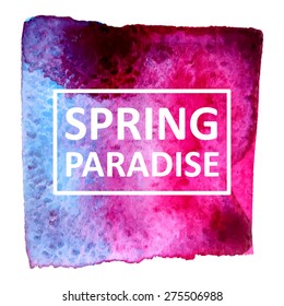 Vector hand draw watercolor spot background with text in frame for banners, advertising, cards, brochure, posters . Eps10