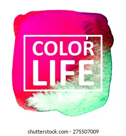 Vector hand draw watercolor spot background with text in frame for banners, advertising, cards, brochure, posters . Eps10