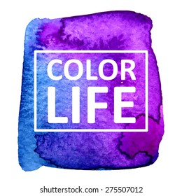 Vector hand draw watercolor spot background with text in frame for banners, advertising, cards, brochure, posters . Eps10