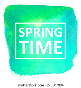 Vector hand draw watercolor spot background with text in frame for banners, advertising, cards, brochure, posters . Eps10