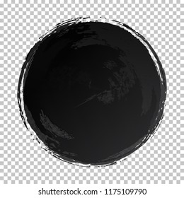 Vector Hand Draw Watercolor Texture Circle Brush Strokes Black Color Isolated On Transparent Background For Painting, Logo, Emblem, Label. Hand Made Grunge Stripes. 10 Eps