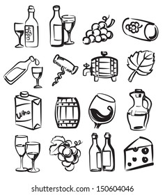 vector hand draw wine icons set on white