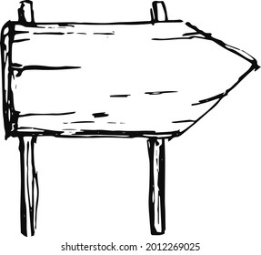 Vector hand draw Wooden signboard, arrow sign, empty signboard