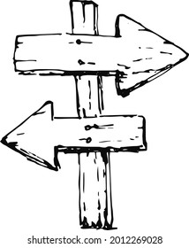 Vector hand draw Wooden signboard, arrow sign, empty signboard