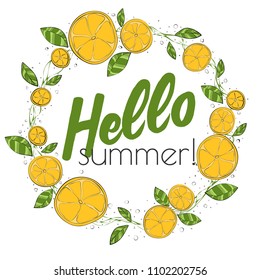 Vector hand draw wreath with leafs and orange