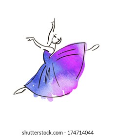 vector hand drawing ballerina figure, watercolor