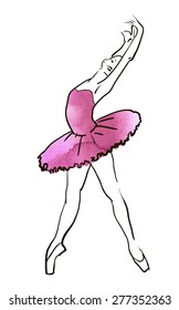 Vector hand drawing ballerina figure, watercolor illustration.