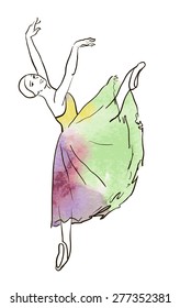 Vector hand drawing ballerina figure, watercolor illustration.