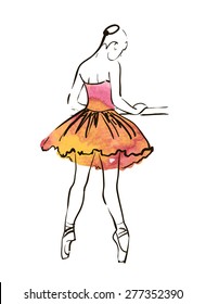 Vector hand drawing ballerina figure, watercolor illustration.
