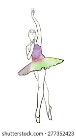 Vector hand drawing ballerina figure, watercolor illustration.
