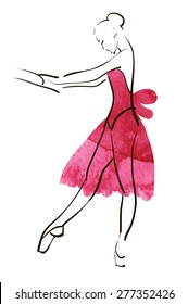 Vector hand drawing ballerina figure, watercolor illustration.