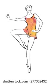 Vector hand drawing ballerina figure, watercolor illustration.