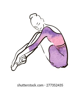 Vector hand drawing ballerina figure, watercolor illustration.