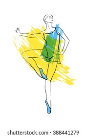 Vector hand drawing ballerina figure, watercolor illustration