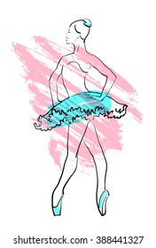 Vector hand drawing ballerina figure, watercolor illustration