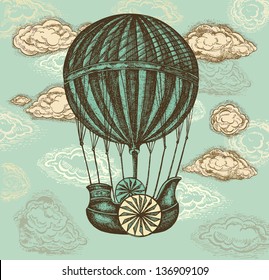 Vector hand drawing balloon with clouds