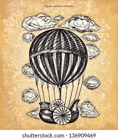 Vector hand drawing balloon with clouds