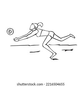Vector hand drawing of beach volleyball player in action. Sports concept