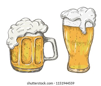 Vector hand drawing beer mug in white background. Illustration EPS