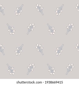 Vector hand drawing berry and branch illustration motif seamless repeat pattern light grey background