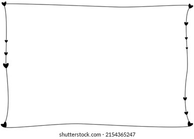 Vector - Hand drawing black border with mini hearts isolated on white background. Doodle, minimal style. Cute frame. Copy space. Can be use for invitation card, label, postcard.