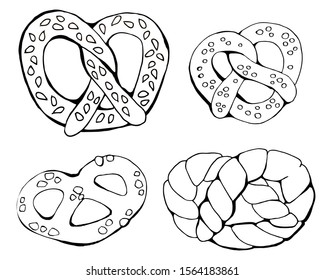 Vector hand drawing bredzel doodle style. Bakery products. Isolated vector illustration.