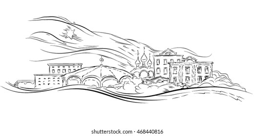 vector hand drawing city panorama