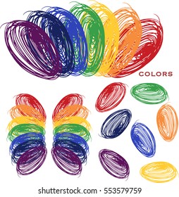 Vector hand drawing colorful rainbow abstract sketch. Frame with motivation quote. Rainbow  background.