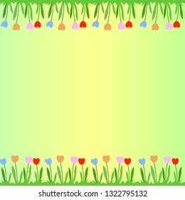Vector- Hand drawing of colorful tulip isolated on green background. Frame or border. Spring time. Can be use decorate for any card, border or web.