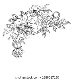 Vector hand drawing contour floral illustration. Wedding decoration.