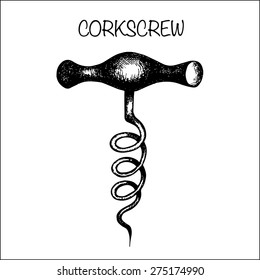 vector hand drawing corkscrew for wine bottle