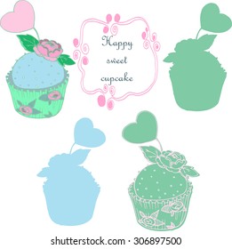 vector hand drawing cupcake collection for wedding, scrapbooking and food design