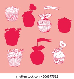 vector hand drawing cupcake collection for wedding, scrapbooking and food design