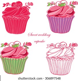 vector hand drawing cupcake collection for wedding, scrapbooking and food design