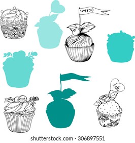 vector hand drawing cupcake collection for wedding, scrapbooking and food design