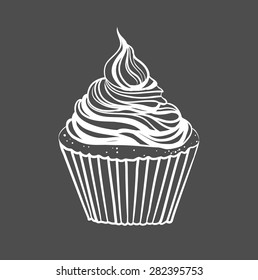 Vector hand drawing cupcake isolated on gray background