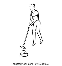 Vector hand drawing of curling games with player in action. Sports concept