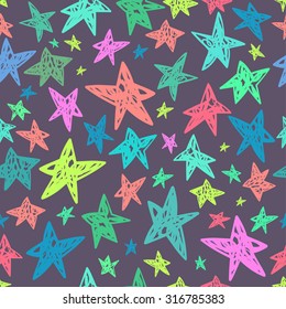 Vector hand drawing cute colorful stars seamless pattern background template