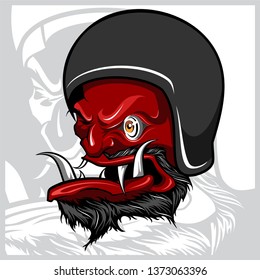 Vector of Hand drawing of devil wearing motorcycle helmet