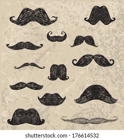 vector hand drawing different moustache styles