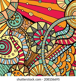 Vector hand drawing doddle ethnic pattern. Background with geometric elements. Eps10