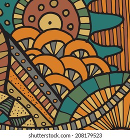 Vector hand drawing doddle ethnic pattern. Background with geometric elements. Eps10
