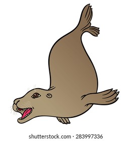 vector hand drawing eared seal  - harbor seal or sea calf