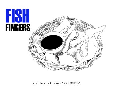 Vector hand drawing Fish fingers on basket 