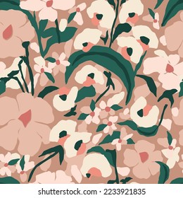 Vector hand drawing flower illustration seamless repeat pattern