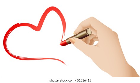 Vector Hand Drawing a Heart Shape With Red Lipstick